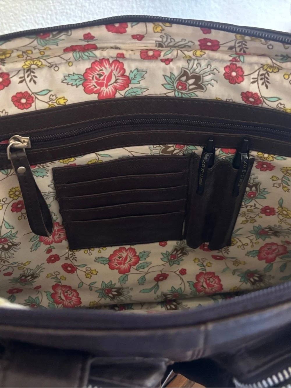 Beautiful Latico Leather Laptop/Briefcase with Front Pockets & Floral Lining